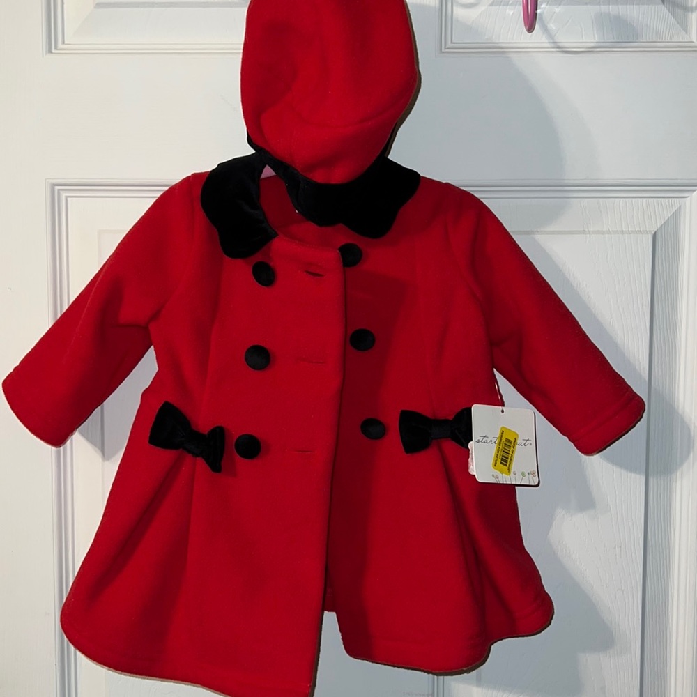Red Pea Coat with hat- 9 month NWT